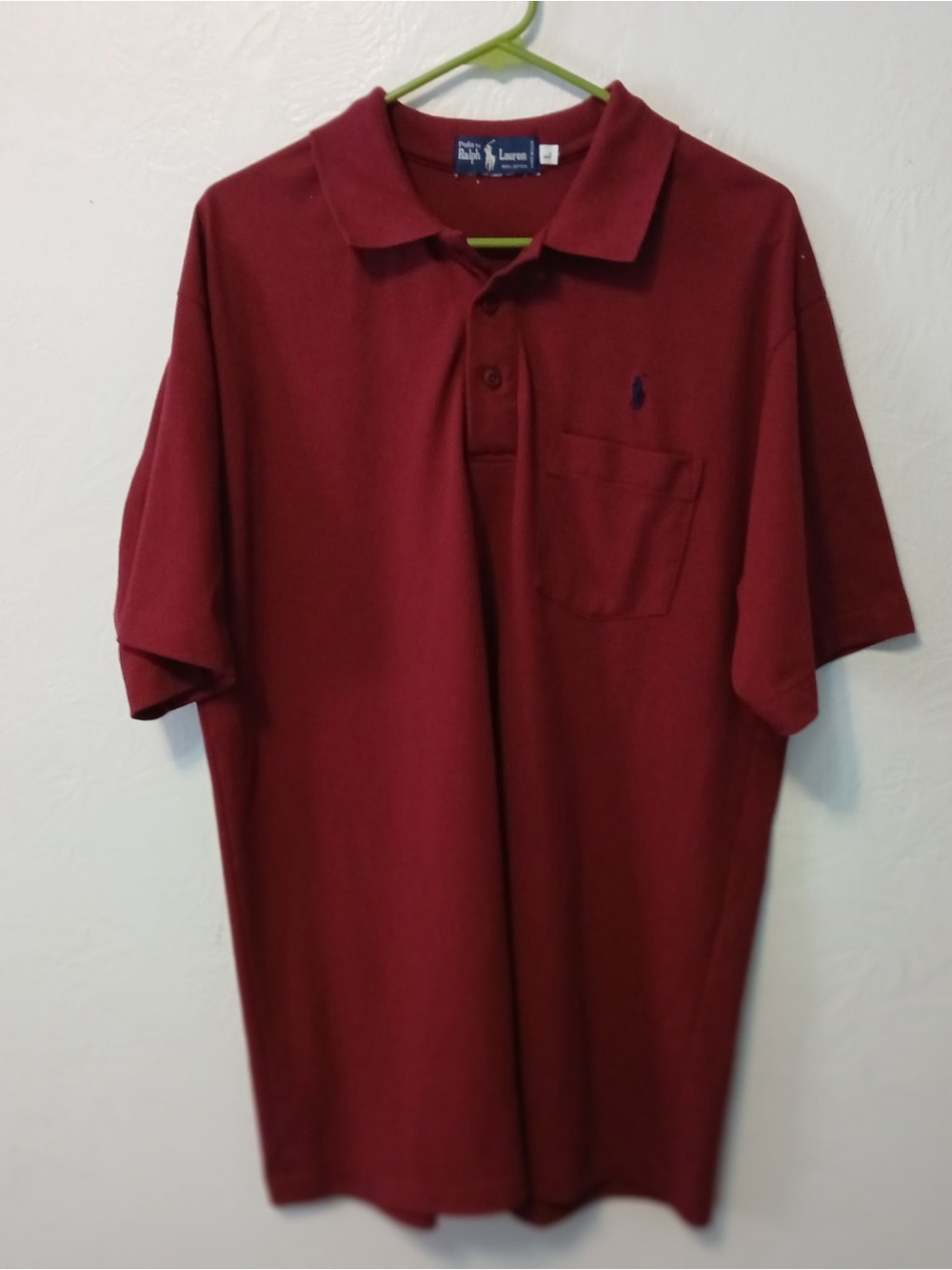 Vintage 90’s Polo By Ralph Lauren Made In USA Burgundy Pocket Polo Shirt Mens L